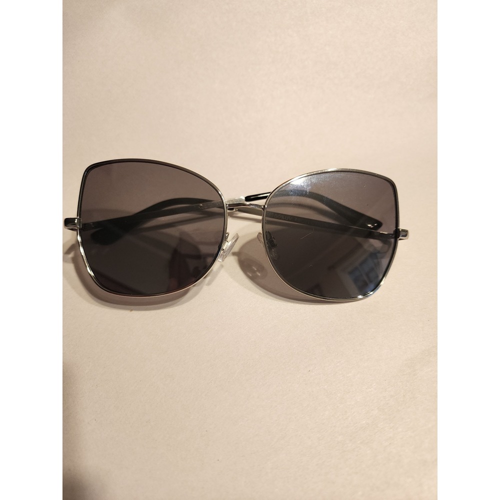 Oversized Silver Metal Cat Eye Sunglasses Dark Tint 100% UV Protection Shades